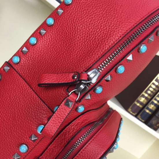Fake Red Medium Rockstud Backpack With Stones Replica Replica Red Medium Rockstud Backpack With Stones