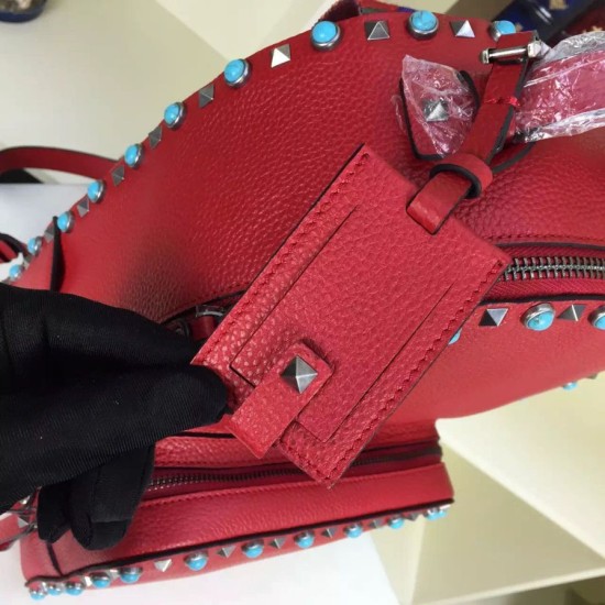 Fake Red Medium Rockstud Backpack With Stones Replica Replica Red Medium Rockstud Backpack With Stones