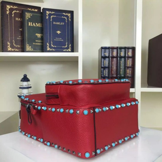 Fake Red Medium Rockstud Backpack With Stones Replica Replica Red Medium Rockstud Backpack With Stones