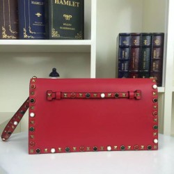 Replica Red Rockstud Clutch Bag With Multicolored Stones