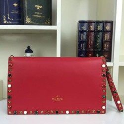 Replica Red Rockstud Clutch Bag With Multicolored Stones