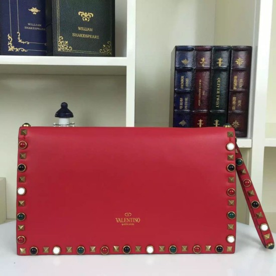Replica Red Rockstud Clutch Bag With Multicolored Stones Replica Red Rockstud Clutch Bag With Multicolored Stones