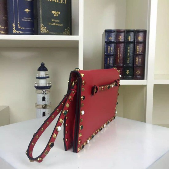 Replica Red Rockstud Clutch Bag With Multicolored Stones Replica Red Rockstud Clutch Bag With Multicolored Stones