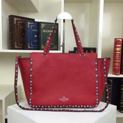 Replica Red Rockstud Rolling Medium Tote With Stones Fake Red Rockstud Rolling Medium Tote With Stones Replica