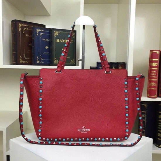 Replica Red Rockstud Rolling Medium Tote With Stones Fake Red Rockstud Rolling Medium Tote With Stones Replica