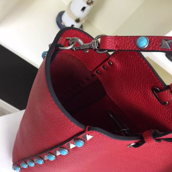 Replica Red Rockstud Rolling Medium Tote With Stones Fake Red Rockstud Rolling Medium Tote With Stones Replica