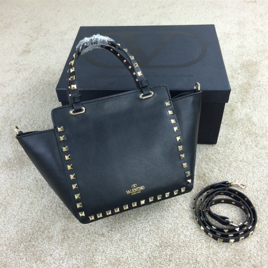 Fake Rockstud Mini Tote In Total Black Replica Fake Rockstud Mini Tote In Total Black Replica