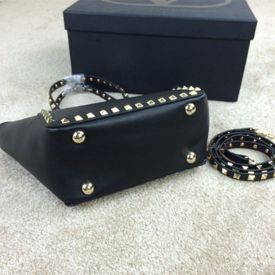 Fake Rockstud Mini Tote In Total Black Replica Fake Rockstud Mini Tote In Total Black Replica
