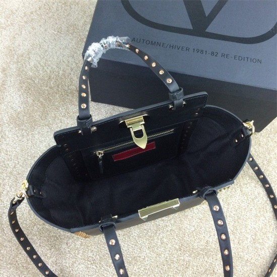Fake Rockstud Mini Tote In Total Black Replica Fake Rockstud Mini Tote In Total Black Replica