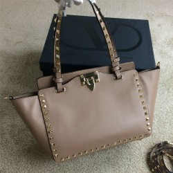Replica Rockstud Small Tote In Light Brown Calfskin