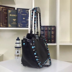 Replica Black Rockstud Rolling Small Tote With Stones