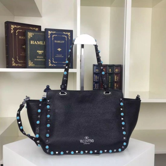 Fake Black Rockstud Rolling Small Tote With Stones Replica Replica Black Rockstud Rolling Small Tote With Stones