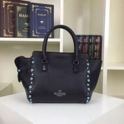Replica Black Small Rockstud Handle Bag With Stones