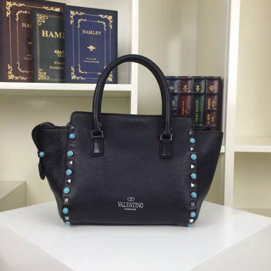 Replica Black Small Rockstud Handle Bag With Stones Replica Black Small Rockstud Handle Bag With Stones