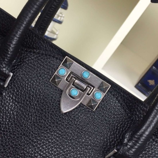 Replica Black Small Rockstud Handle Bag With Stones Replica Black Small Rockstud Handle Bag With Stones
