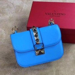 Replica Small Chain Shoulder Bag In Light Blue Calfskin