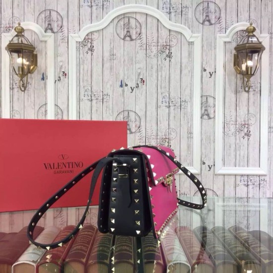 Fake Bi-colour Rockstud Rose Red Shoulder Bag Replica