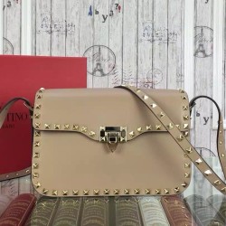 Fake Rockstud Shoulder Bag In Beige Calfskin Replica