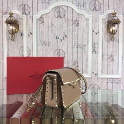 Fake Rockstud Shoulder Bag In Beige Calfskin Replica