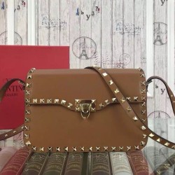 Replica Rockstud Shoulder Bag In Brown Calfskin