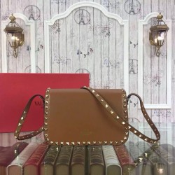 Replica Rockstud Shoulder Bag In Brown Calfskin Replica Rockstud Shoulder Bag In Brown Calfskin