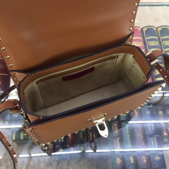 Replica Rockstud Shoulder Bag In Brown Calfskin
