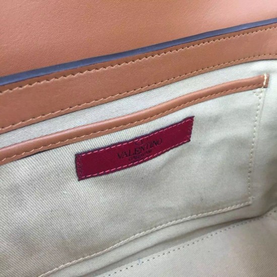 Replica Rockstud Shoulder Bag In Brown Calfskin