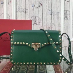 Replica Rockstud Shoulder Bag In Green Calfskin