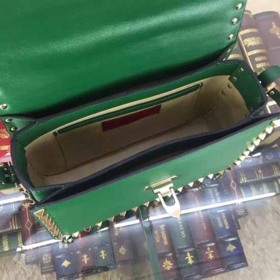 Replica Rockstud Shoulder Bag In Green Calfskin