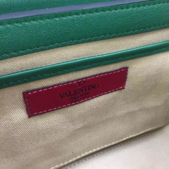 Replica Rockstud Shoulder Bag In Green Calfskin