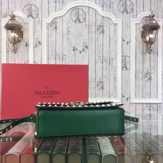 Replica Rockstud Shoulder Bag In Green Calfskin