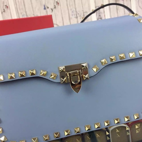 Replica Rockstud Shoulder Bag In Light Blue Calfskin
